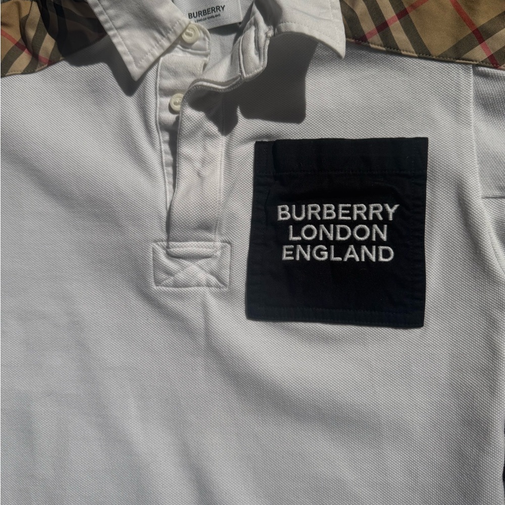 Burberry White Polo with Black Logo Pocket